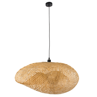 GloboStar® MEXICO 00721 Boho Κρεμαστό Φωτιστικό Ανάρτηση Μονόφωτο 1 x E27 IP20 Μπεζ Ξύλο - Μ100 x Π80 x Y35cm