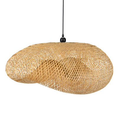 GloboStar® MEXICO 00721 Boho Κρεμαστό Φωτιστικό Ανάρτηση Μονόφωτο 1 x E27 IP20 Μπεζ Ξύλο - Μ100 x Π80 x Y35cm