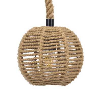 GloboStar® MANDALA 00730 Boho Κρεμαστό Φωτιστικό Μπάλα Μονόφωτο 1 x E27 IP20 Μπεζ Σχοινί - Μ20 x Π20 x Υ20cm