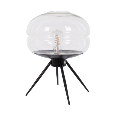 GloboStar® JAVAN 00736 Μοντέρνο Επιτραπέζιο Φωτιστικό Πορτατίφ Λαμπατέρ Μονόφωτο Διάφανο Γυάλινο Μαύρο Μεταλλικό Φ30 x Υ19cm