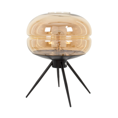 GloboStar® JAVAN 00737 Μοντέρνο Επιτραπέζιο Φωτιστικό Πορτατίφ Λαμπατέρ Μονόφωτο Μελί Γυάλινο Μαύρο Μεταλλικό Φ30 x Υ19cm