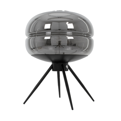 GloboStar® JAVAN 00738 Μοντέρνο Επιτραπέζιο Φωτιστικό Πορτατίφ Λαμπατέρ Μονόφωτο Φιμέ Νίκελ Γυάλινο Μαύρο Μεταλλικό Φ30 x Υ19cm