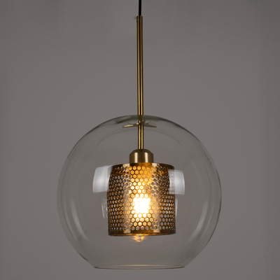 GloboStar® AVERY 00740 Μοντέρνο Κρεμαστό Φωτιστικό Μπάλα Μονόφωτο 1 x E27 IP20 Διάφανο Γυαλί με Χρυσό Μέταλλο - Μ30 x Π30 x Υ48cm