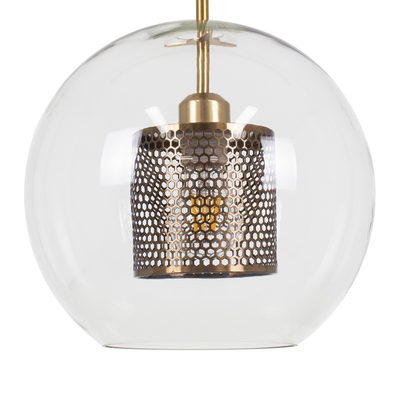 GloboStar® AVERY 00740 Μοντέρνο Κρεμαστό Φωτιστικό Μπάλα Μονόφωτο 1 x E27 IP20 Διάφανο Γυαλί με Χρυσό Μέταλλο - Μ30 x Π30 x Υ48cm