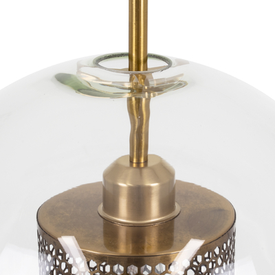 GloboStar® AVERY 00740 Μοντέρνο Κρεμαστό Φωτιστικό Μπάλα Μονόφωτο 1 x E27 IP20 Διάφανο Γυαλί με Χρυσό Μέταλλο - Μ30 x Π30 x Υ48cm