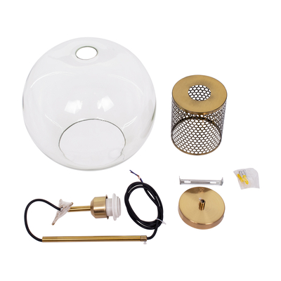 GloboStar® AVERY 00740 Μοντέρνο Κρεμαστό Φωτιστικό Μπάλα Μονόφωτο 1 x E27 IP20 Διάφανο Γυαλί με Χρυσό Μέταλλο - Μ30 x Π30 x Υ48cm