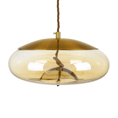 GloboStar® ΑΧΤΟΝ 00750 Μοντέρνο Κρεμαστό Φωτιστικό Ανάρτηση LED 7W 500 lm 180° AC 100-240V IP20 Θερμό Λευκό 2700K Μελί Γυαλί με Χρυσό Μέταλλο - Μ30 x Π30 x Υ15cm - 2 Xρόνια Εγγύηση