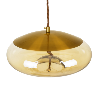 GloboStar® ΑΧΤΟΝ 00750 Μοντέρνο Κρεμαστό Φωτιστικό Ανάρτηση LED 7W 500 lm 180° AC 100-240V IP20 Θερμό Λευκό 2700K Μελί Γυαλί με Χρυσό Μέταλλο - Μ30 x Π30 x Υ15cm - 2 Xρόνια Εγγύηση