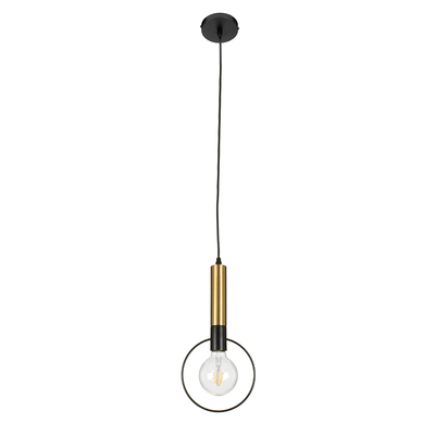 GloboStar® OLVERO 00772 Μοντέρνο Κρεμαστό Φωτιστικό Ανάρτηση Μονόφωτο 1 x E27 IP20 Μαύρο & Χρυσό Μέταλλο - Μ18 x Π4 x Y38cm