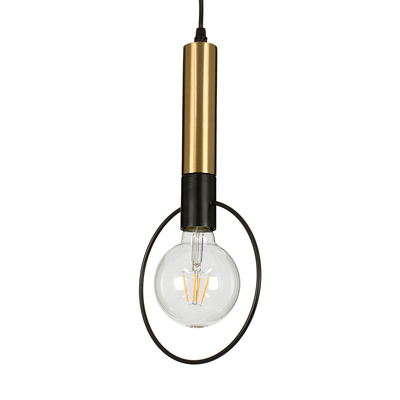 GloboStar® OLVERO 00772 Μοντέρνο Κρεμαστό Φωτιστικό Ανάρτηση Μονόφωτο 1 x E27 IP20 Μαύρο & Χρυσό Μέταλλο - Μ18 x Π4 x Y38cm