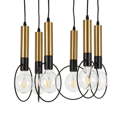 GloboStar® OLVERO 00774 Μοντέρνο Κρεμαστό Φωτιστικό Ανάρτηση Πολύφωτο 6 x E27 IP20 Μαύρο & Χρυσό Μέταλλο - Μ55 x Π55 x Y130cm