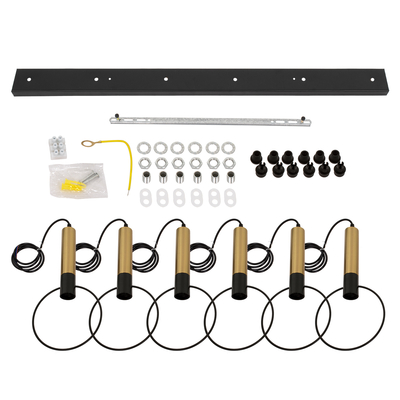 GloboStar® OLVERO 00776 Μοντέρνο Κρεμαστό Φωτιστικό Ράγα Πολύφωτο 6 x E27 IP20 Μαύρο & Χρυσό Μέταλλο - Μ110 x Π18 x Y130cm