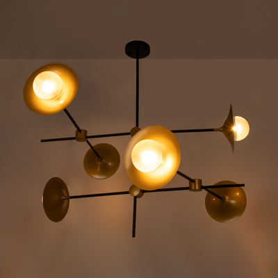 GloboStar® JOLIET 00780 Μοντέρνο Φωτιστικό Οροφής Πλέγμα Πολύφωτο 6 x G9 IP20 Μαύρο & Χρυσό Μέταλλο - Μ93 x Π93 x Υ87cm