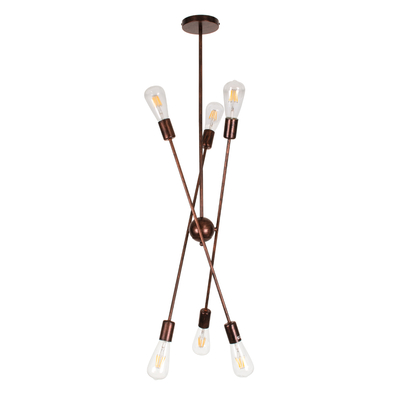 GloboStar® ZANE 00785 Μοντέρνο Φωτιστικό Οροφής Πλέγμα Πολύφωτο 6 x E27 IP20 Χάλκινο Μέταλλο - Μ70 x Π70 x Υ100cm