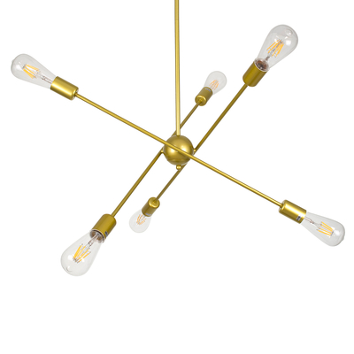 GloboStar® ZANE 00786 Μοντέρνο Φωτιστικό Οροφής Πλέγμα Πολύφωτο 6 x E27 IP20 Χρυσό Μέταλλο - Μ70 x Π70 x Υ100cm