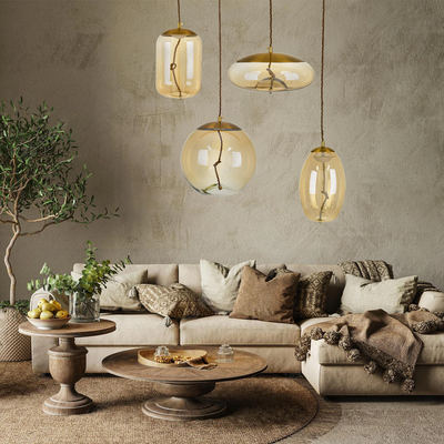 GloboStar® ΑΧΤΟΝ 00750 Μοντέρνο Κρεμαστό Φωτιστικό Ανάρτηση LED 7W 500 lm 180° AC 100-240V IP20 Θερμό Λευκό 2700K Μελί Γυαλί με Χρυσό Μέταλλο - Μ30 x Π30 x Υ15cm - 2 Xρόνια Εγγύηση