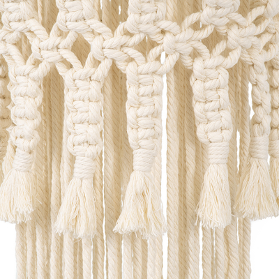 GloboStar® 36200 ETHIOPIA Boho Καπέλο Φωτιστικού- Μακραμέ Πλεκτό Χειροποίητο Μπεζ Σχοινί Μ30 x Π30 x Υ90cm