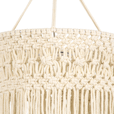 GloboStar® 36203 TUNISIA Boho Καπέλο Φωτιστικού- Μακραμέ Πλεκτό Χειροποίητο Μπεζ Σχοινί Μ30 x Π30  x Υ120cm