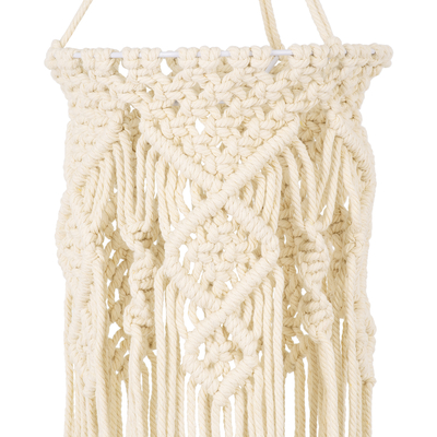 GloboStar® BAHRI 36211 Boho Κρεμαστό Φωτιστικό Μακραμέ Μονόφωτο 1 x E27 IP20 Μπεζ Ύφασμα - Μ20 x Π20 x Υ65cm