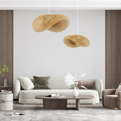 GloboStar® MEXICO 00719 Boho Κρεμαστό Φωτιστικό Ανάρτηση Μονόφωτο 1 x E27 IP20 Μπεζ Ξύλο - Μ65 x Π46 x Y30cm