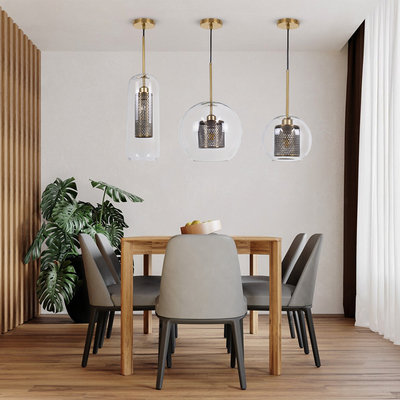 GloboStar® AVERY 00740 Μοντέρνο Κρεμαστό Φωτιστικό Μπάλα Μονόφωτο 1 x E27 IP20 Διάφανο Γυαλί με Χρυσό Μέταλλο - Μ30 x Π30 x Υ48cm