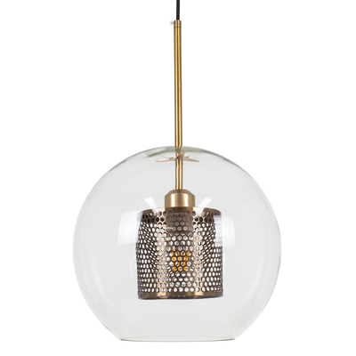 GloboStar® AVERY 00740 Μοντέρνο Κρεμαστό Φωτιστικό Μπάλα Μονόφωτο 1 x E27 IP20 Διάφανο Γυαλί με Χρυσό Μέταλλο - Μ30 x Π30 x Υ48cm