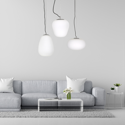 GloboStar® FREYA 00745 Μοντέρνο Κρεμαστό Φωτιστικό Ανάρτηση Μονόφωτο 1 x E27 IP20 Λευκό Γυαλί με Ασημί Μέταλλο - Μ24 x Π24 x Υ35cm