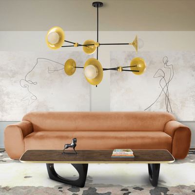 GloboStar® JOLIET 00780 Μοντέρνο Φωτιστικό Οροφής Πλέγμα Πολύφωτο 6 x G9 IP20 Μαύρο & Χρυσό Μέταλλο - Μ93 x Π93 x Υ87cm