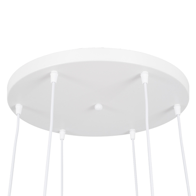 GloboStar® DILLON 00629 Μοντέρνο Κρεμαστό Φωτιστικό Καμπάνα Πολύφωτο 6 x E27 IP20 Λευκό Μέταλλο με Μπεζ Ξύλο - Μ52 x Π52 x Y130cm