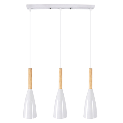 GloboStar® DILLON 00631 Μοντέρνο Κρεμαστό Φωτιστικό Ράγα Τρίφωτο 3 x E27 IP20 Λευκό Μέταλλο με Μπεζ Ξύλο - Μ54 x Π14 x Υ130cm