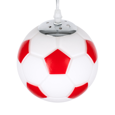 GloboStar® FOOTBALL 00642 Παιδικό Κρεμαστό Φωτιστικό Μπάλα Μονόφωτο 1 x E27 IP20 Λευκό & Κόκκινο Γυαλί - Μ15 x Π15 x Y18cm