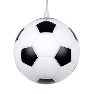 GloboStar® FOOTBALL 00643 Παιδικό Κρεμαστό Φωτιστικό Μπάλα Μονόφωτο 1 x E27 IP20 Λευκό & Μαύρο Γυαλί - Μ15 x Π15 x Y18cm