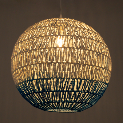 GloboStar® SANTOR 00729 Boho Κρεμαστό Φωτιστικό Μπάλα Μονόφωτο 1 x E27 IP20 Λευκό & Μπλε Σχοινί - Μ50 x Π50 x Y50cm