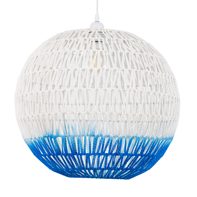 GloboStar® SANTOR 00729 Boho Κρεμαστό Φωτιστικό Μπάλα Μονόφωτο 1 x E27 IP20 Λευκό & Μπλε Σχοινί - Μ50 x Π50 x Y50cm