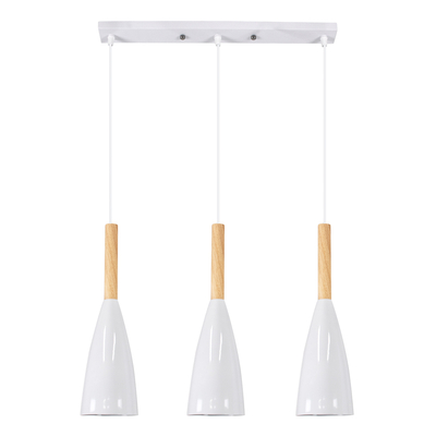 GloboStar® DILLON 00631 Μοντέρνο Κρεμαστό Φωτιστικό Ράγα Τρίφωτο 3 x E27 IP20 Λευκό Μέταλλο με Μπεζ Ξύλο - Μ54 x Π14 x Υ130cm