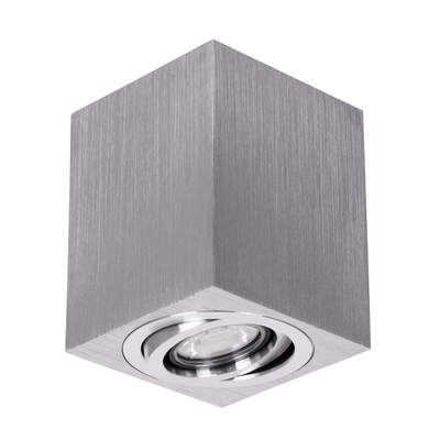GloboStar® AKIRA 60623 Επιφανειακό Κινούμενο Τετράγωνο Φωτιστικό Σποτ Αλουμινίου με Ντουί GU10 AC 220-240V IP44 Μ8 x Π8 x Υ10cm - Ασημί Βούρτσας