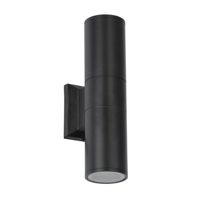 GloboStar® WALLY 77873 Φωτιστικό Τοίχου - Απλίκα Αρχιτεκτονικού Φωτισμού Εσωτερικού/Εξωτερικού Χώρου Up & Down Δίφωτο 2 x GU10 AC220-240V Αδιάβροχο IP65 - Σώμα Αλουμινίου & Tempered Glass - Μ6.4 x Π11 x Υ25cm - Μαύρο - 5 Years Warranty
