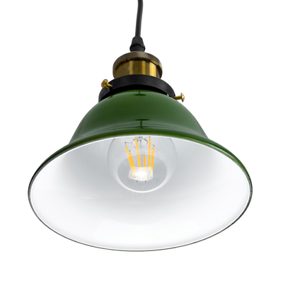 GloboStar® LIBRARY 00768 Vintage Κρεμαστό Φωτιστικό Καμπάνα Μονόφωτο 1 x E27 IP20 Πράσινο & Λευκό Γυαλί με Χρυσό & Μαύρο Μέταλλο - Μ18 x Π18 x Y18cm