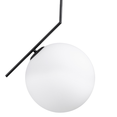 GloboStar® MONROE 00957 Μοντέρνο Κρεμαστό Φωτιστικό Μπάλα Μονόφωτο 1 x E27 IP20 Μαύρο Μέταλλο με Λευκό Γυαλί - Μ30 x Π30 x Υ75cm