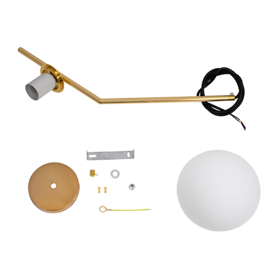 GloboStar® MONROE 00958 Μοντέρνο Κρεμαστό Φωτιστικό Μπάλα Μονόφωτο 1 x E27 IP20 Χρυσό Μέταλλο με Λευκό Γυαλί - Μ15 x Π15 x Υ49cm