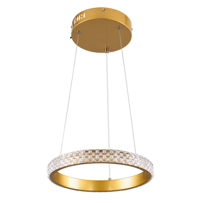 GloboStar® DIAMOND 61127 Κρεμαστό Φωτιστικό Δαχτυλίδι-Κύκλος LED CCT 20W 2356lm 360° AC 220-240V - Εναλλαγή Φωτισμού μέσω Τηλεχειριστηρίου All In One Ψυχρό 6000k+Φυσικό 4500k+Θερμό 2700k Dimmable Φ25cm - Χρυσό Βούρτσας - 3 Years Warranty