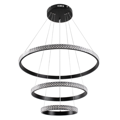 GloboStar® DIAMOND TRIO 61136 Κρεμαστό Φωτιστικό Δαχτυλίδι-Κύκλος LED CCT 100W 12123lm 360° AC 220-240V - Εναλλαγή Φωτισμού μέσω Τηλεχειριστηρίου All In One Ψυχρό 6000k+Φυσικό 4500k+Θερμό 2700k Dimmable Φ25+40+60cm - Μαύρο - 3 Years Warranty