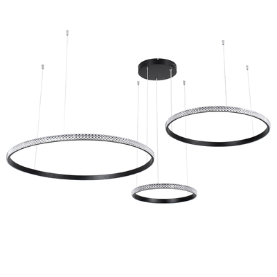 GloboStar® DIAMOND TRIO 61144 Κρεμαστό Φωτιστικό Δαχτυλίδι-Κύκλος LED CCT 120W 14723lm 360° AC 220-240V - Εναλλαγή Φωτισμού μέσω Τηλεχειριστηρίου All In One Ψυχρό 6000k+Φυσικό 4500k+Θερμό 2700k Dimmable Φ40+60+80cm - Μαύρο - 3 Years Warranty