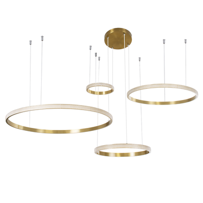 GloboStar® DIAMOND TETRA 61149 Κρεμαστό Φωτιστικό Δαχτυλίδι-Κύκλος LED CCT 150W 18379lm 360° AC 220-240V - Εναλλαγή Φωτισμού μέσω Τηλεχειριστηρίου All In One Ψυχρό 6000k+Φυσικό 4500k+Θερμό 2700k Dimmable Φ25+40+60+80cm - Χρυσό Βούρτσας - 3 Years Warranty