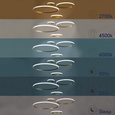 GloboStar® DIAMOND TETRA 61149 Κρεμαστό Φωτιστικό Δαχτυλίδι-Κύκλος LED CCT 150W 18379lm 360° AC 220-240V - Εναλλαγή Φωτισμού μέσω Τηλεχειριστηρίου All In One Ψυχρό 6000k+Φυσικό 4500k+Θερμό 2700k Dimmable Φ25+40+60+80cm - Χρυσό Βούρτσας - 3 Years Warranty