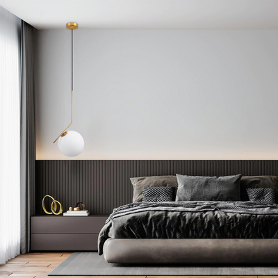 GloboStar® MONROE 00956 Μοντέρνο Κρεμαστό Φωτιστικό Μπάλα Μονόφωτο 1 x E27 IP20 Χρυσό Μέταλλο με Λευκό Γυαλί - Μ30 x Π30 x Υ75cm