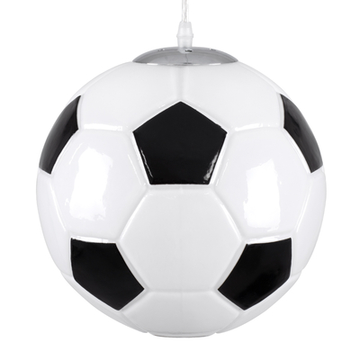 GloboStar® FOOTBALL 00647 Παιδικό Κρεμαστό Φωτιστικό Μπάλα Μονόφωτο 1 x E27 IP20 Λευκό & Μαύρο Γυαλί - Μ25 x Π25 x Υ25cm