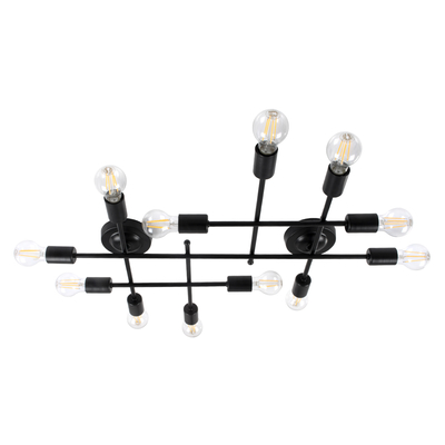 GloboStar® PIPING 00667-1 Vintage Φωτιστικό Οροφής Πλέγμα Πολύφωτο 12 x E27 IP20 Μαύρο Μέταλλο - Μ78.5 x Π9.5 x Υ64cm
