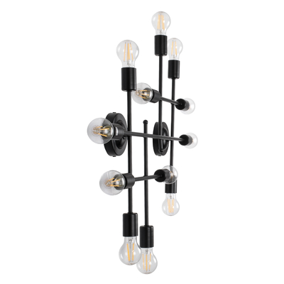 GloboStar® PIPING 00667-1 Vintage Φωτιστικό Οροφής Πλέγμα Πολύφωτο 12 x E27 IP20 Μαύρο Μέταλλο - Μ78.5 x Π9.5 x Υ64cm