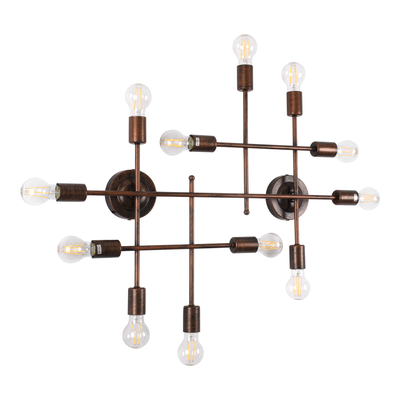 GloboStar® PIPING 00668-1 Vintage Φωτιστικό Οροφής Πλέγμα Πολύφωτο 12 x E27 IP20 Χάλκινο Μέταλλο - Μ78.5 x Π9.5 x Υ64cm